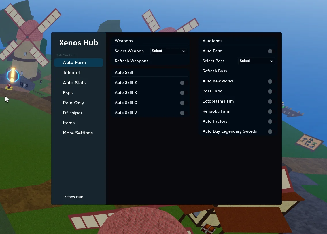 Blox Fruits Xenos Hub GUI Scripts